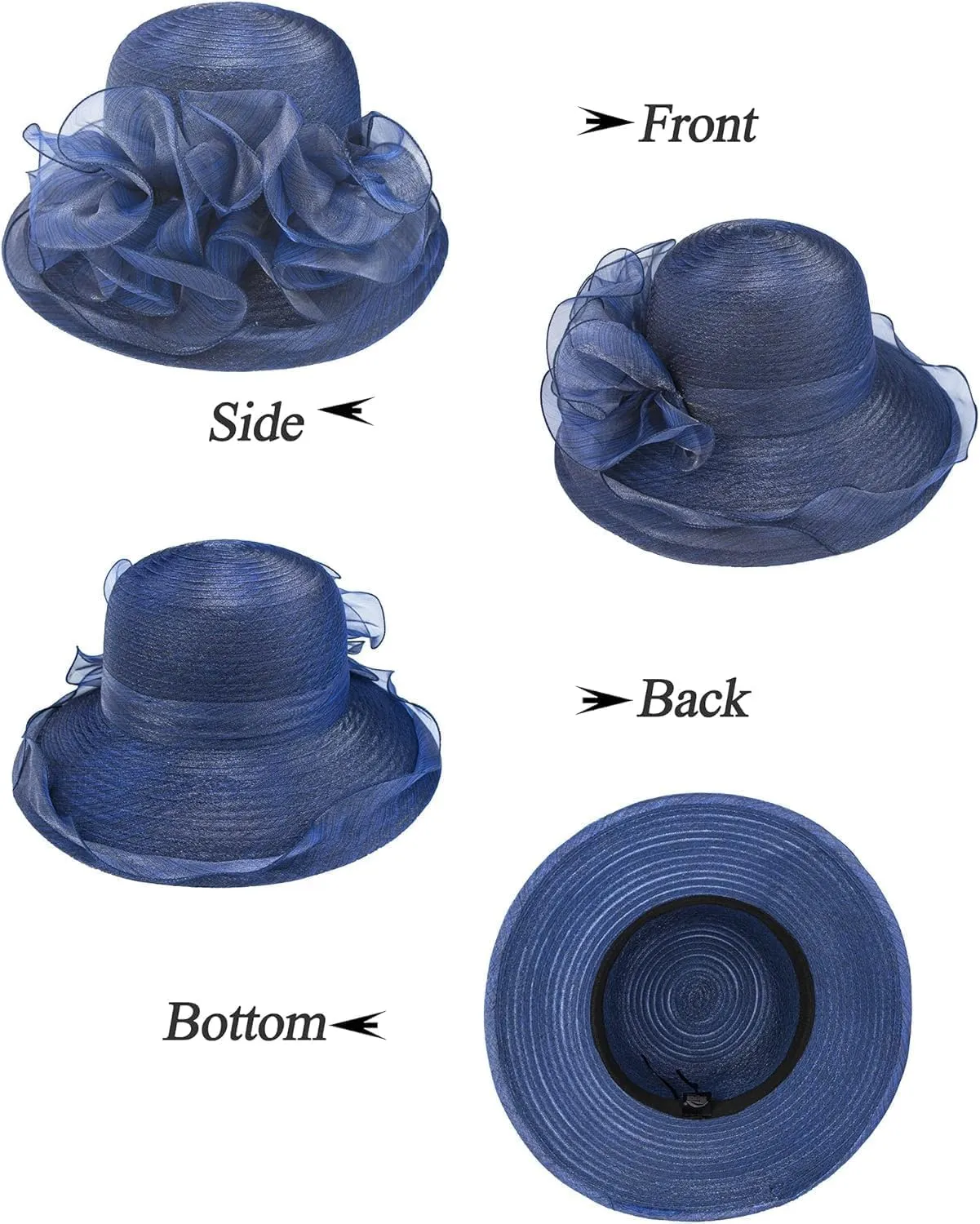 Women's Organza Kentucky Cloche Bowler Hat Church Fascinator for Tea Party Bridal Wedding Dress Hat(Size:M-L)