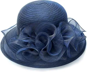Women's Organza Kentucky Cloche Bowler Hat Church Fascinator for Tea Party Bridal Wedding Dress Hat(Size:M-L)