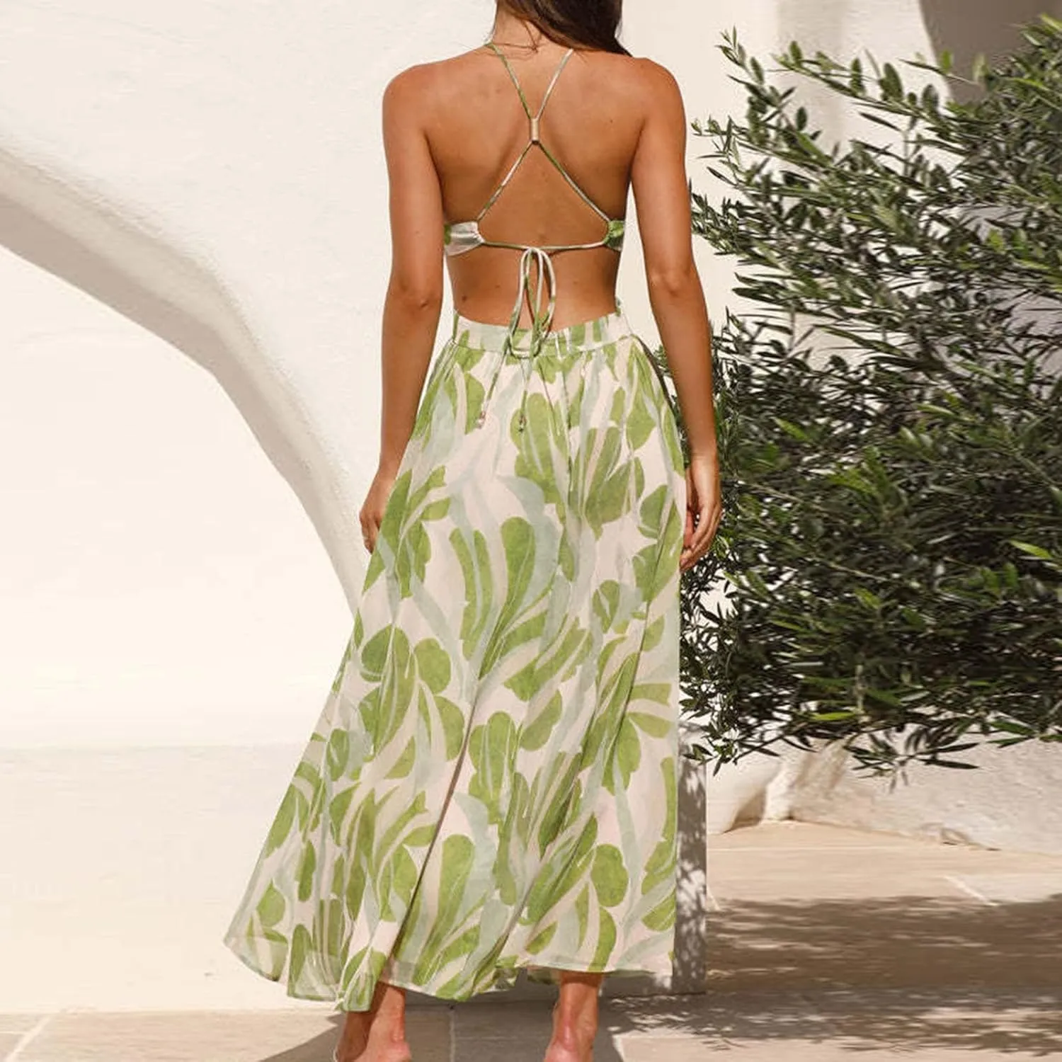 Womens Pleated Flowy Long Dress Belted A-Line Dress Summer Vacation Beach Long Dress Wedding Gueste Party Dresses