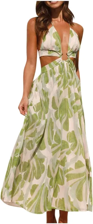 Womens Pleated Flowy Long Dress Belted A-Line Dress Summer Vacation Beach Long Dress Wedding Gueste Party Dresses