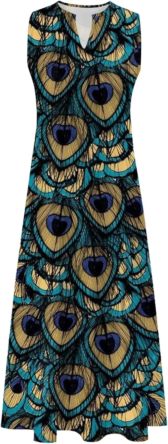 Women's Sexy Bodycon Tank Dress Boho Floral Printed Basic Sleeveless Maxi Dresses V Neck Party Club Beach Sundresses
