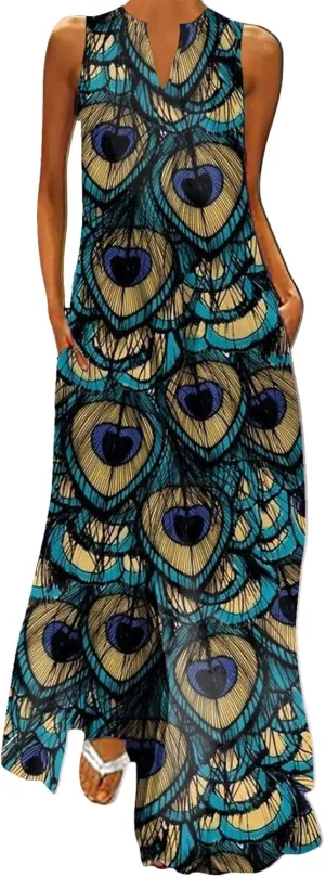 Women's Sexy Bodycon Tank Dress Boho Floral Printed Basic Sleeveless Maxi Dresses V Neck Party Club Beach Sundresses