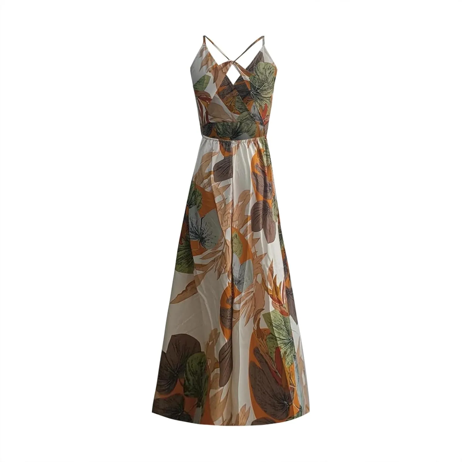 Womens Summer Boho Floral Dress Sleeveless Spaghetti Strap Maxi Dress Evening Party V Neck High Slit Beach Sundress