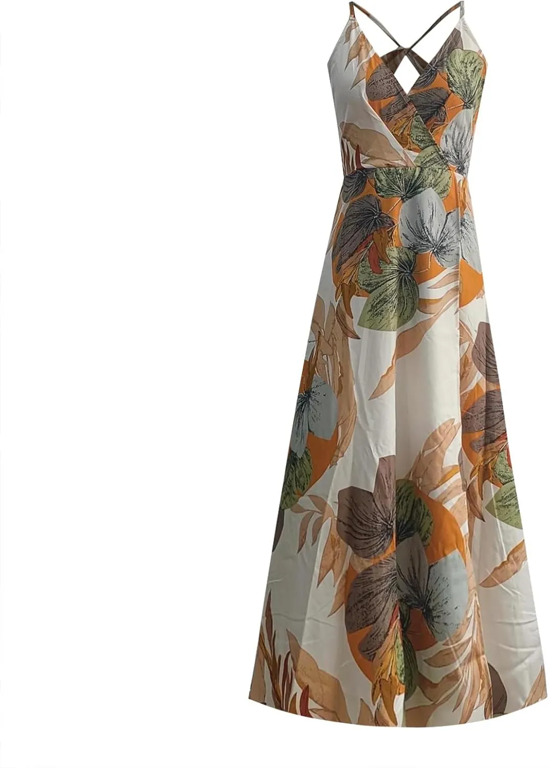 Womens Summer Boho Floral Dress Sleeveless Spaghetti Strap Maxi Dress Evening Party V Neck High Slit Beach Sundress