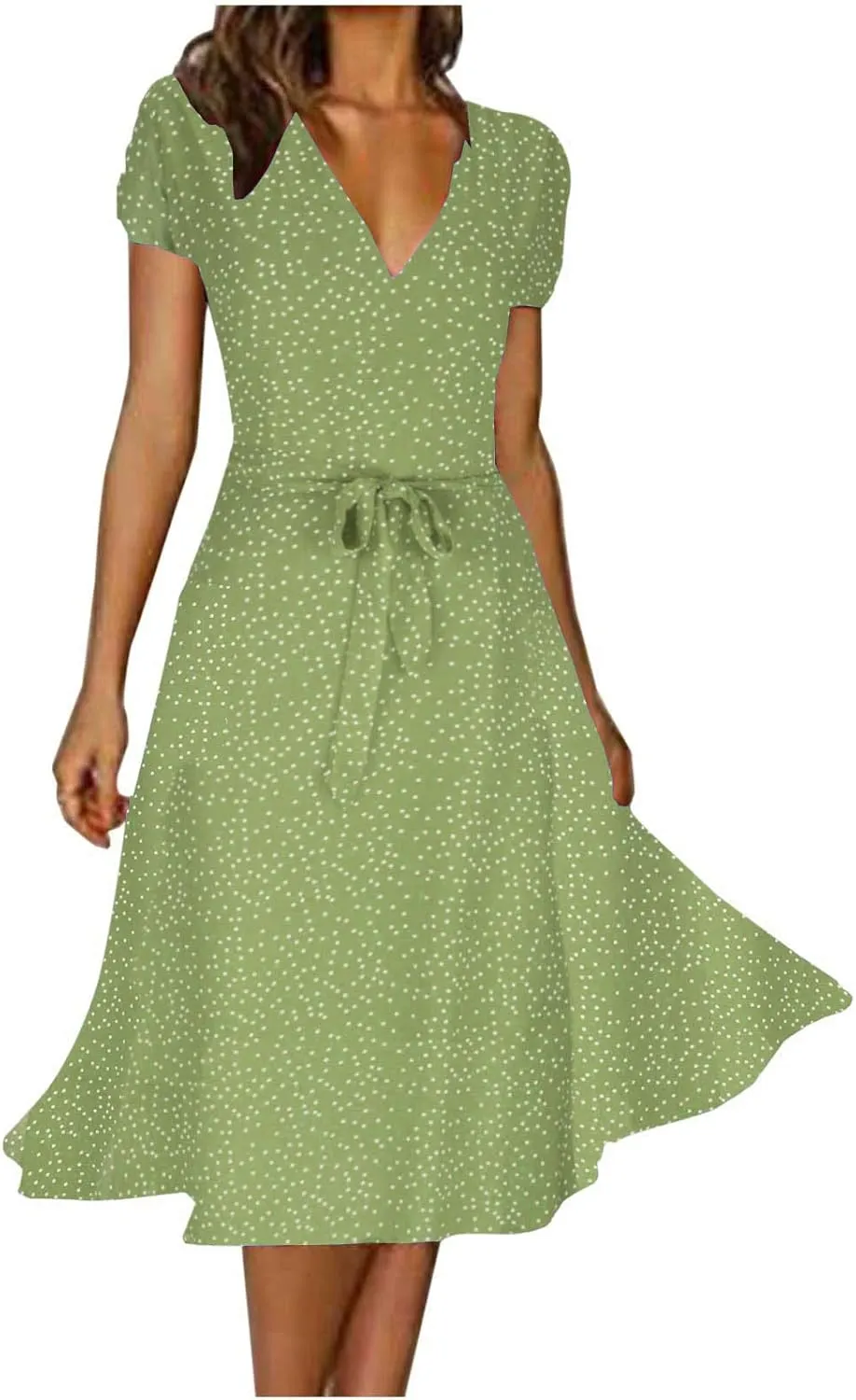 Womens Summer Wrap V-Neck Tie Waist Dress Bandage Boho Print Casual Short Sleeve Maxi Dress Vacation Midi Dress