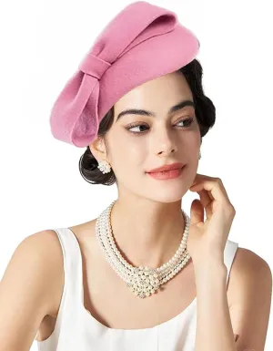 Women's Vintage 100% Wool Felt Cloche Bucket Bowler Hat Winter Vintage Bow Fedoras Church Derby Fascinator Hat