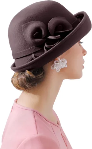 Women's Vintage 100% Wool Felt Cloche Bucket Bowler Hat Winter Vintage Bow Fedoras Church Derby Fascinator Hat