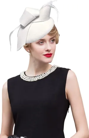 Women's Vintage 100% Wool Felt Cloche Bucket Bowler Hat Winter Vintage Bow Fedoras Church Fascinator