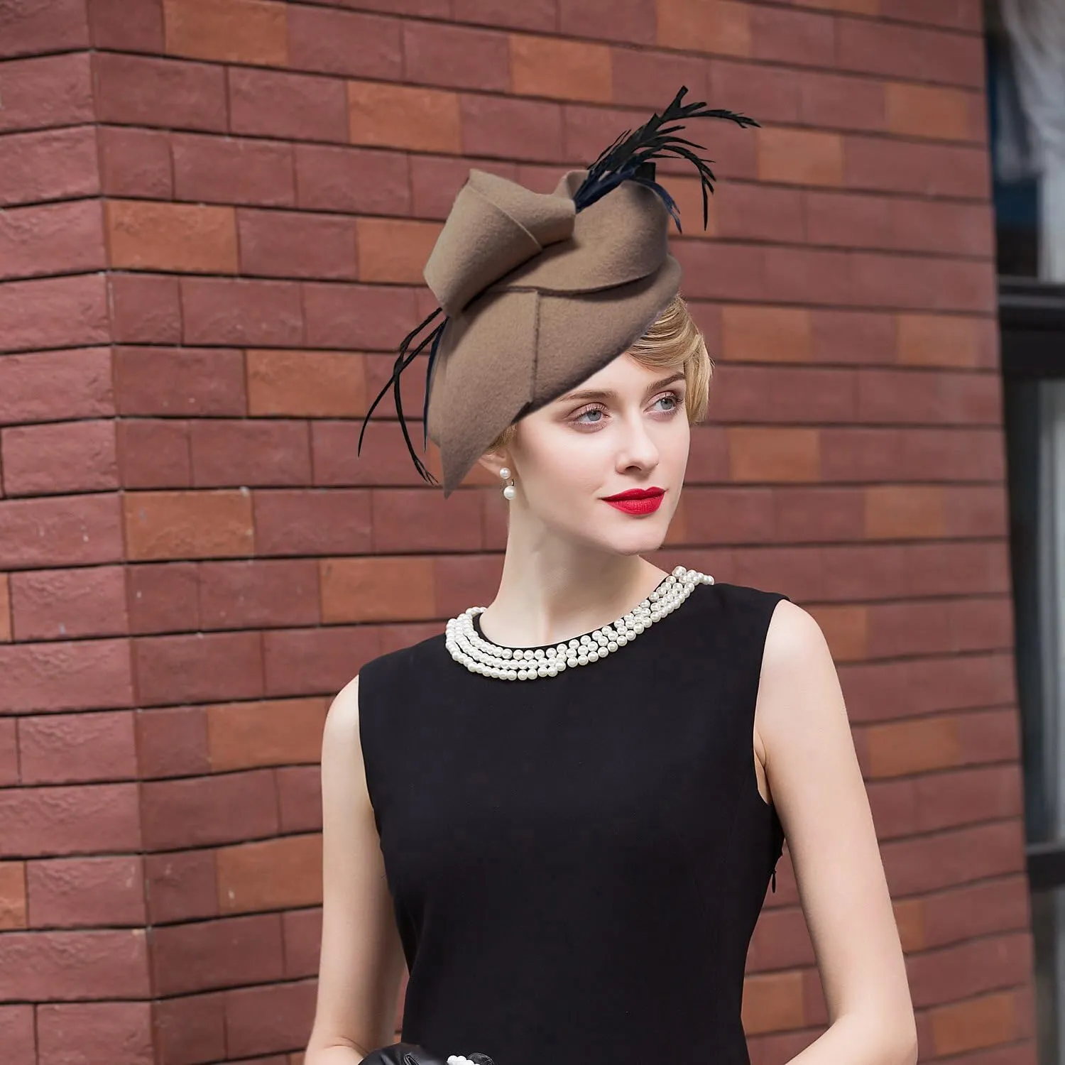 Women's Vintage 100% Wool Felt Cloche Bucket Bowler Hat Winter Vintage Bow Fedoras Church Fascinator