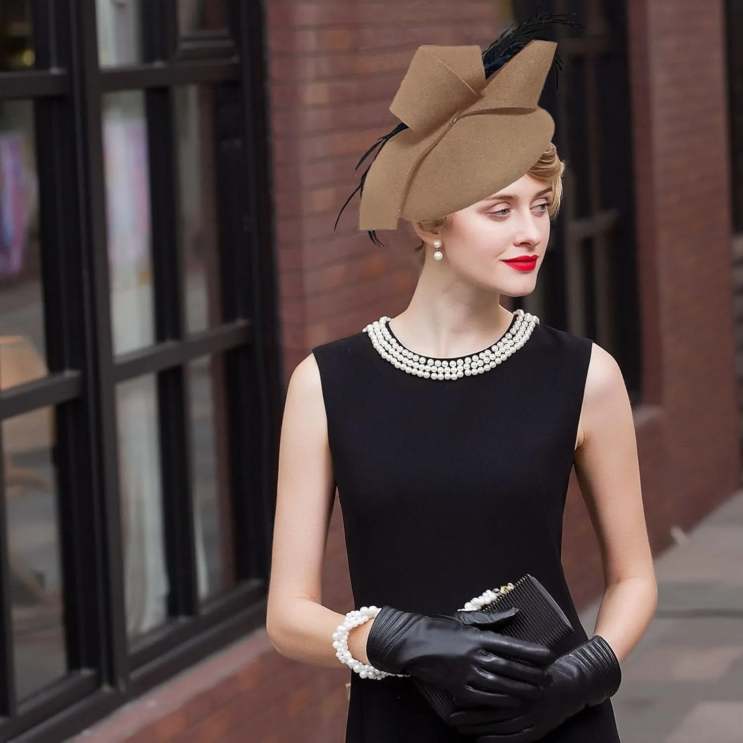 Women's Vintage 100% Wool Felt Cloche Bucket Bowler Hat Winter Vintage Bow Fedoras Church Fascinator