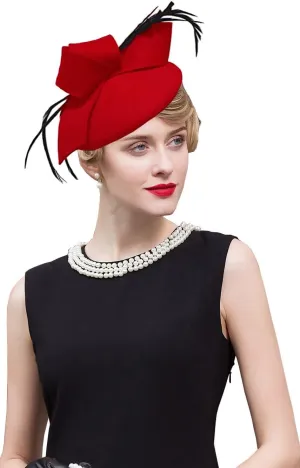 Women's Vintage 100% Wool Felt Cloche Bucket Bowler Hat Winter Vintage Bow Fedoras Church Fascinator