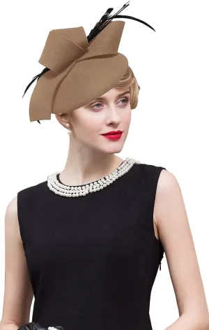 Women's Vintage 100% Wool Felt Cloche Bucket Bowler Hat Winter Vintage Bow Fedoras Church Fascinator
