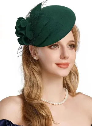 Women's Vintage 100% Wool Felt Cloche Bucket Bowler Hat Winter Vintage Bow Fedoras Church Fascinator