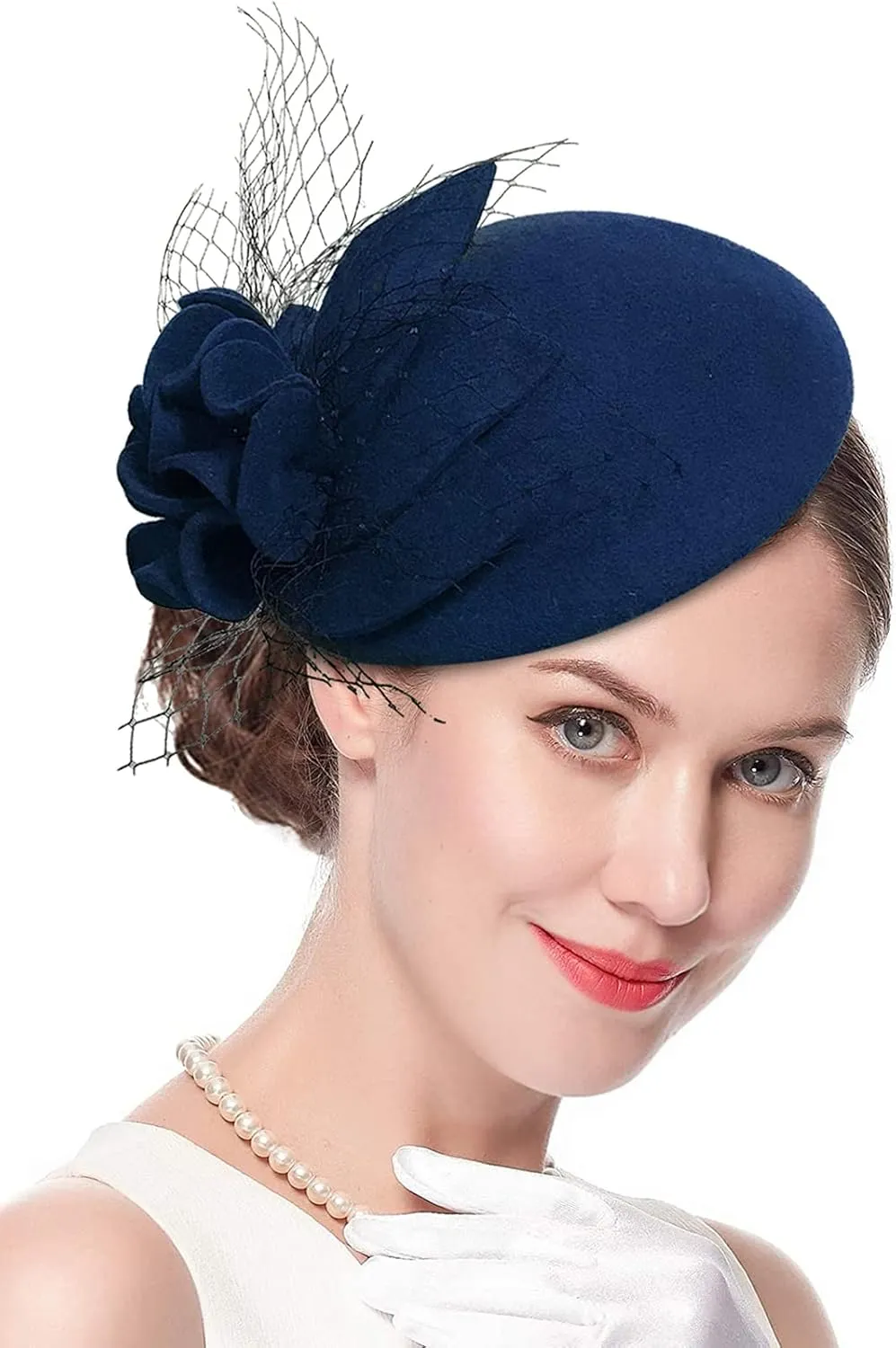 Wool Fascinator Pillbox Hat Winter British Wool Felt Hat for Women Wedding Church Hat Flower Fedoras