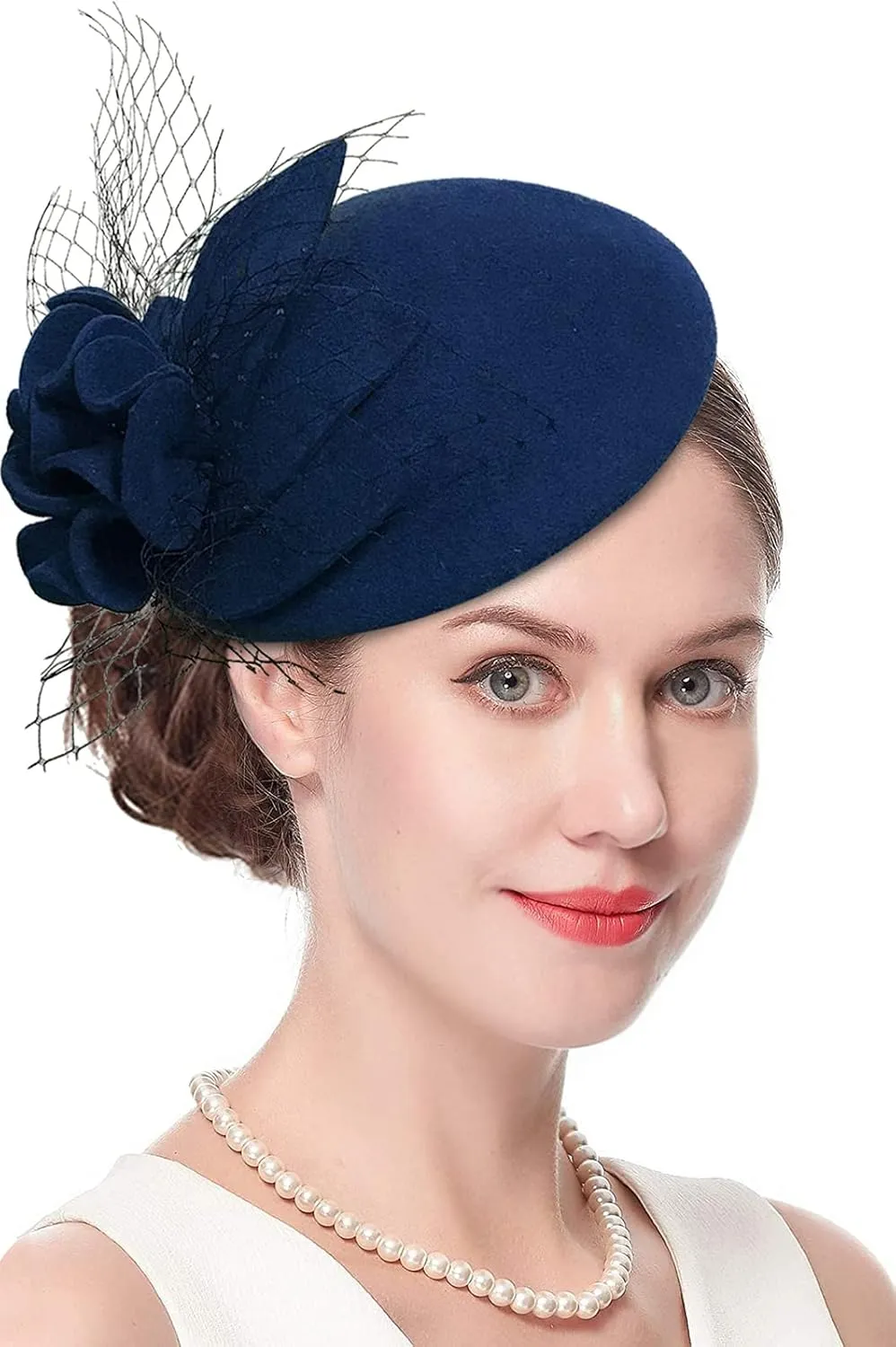 Wool Fascinator Pillbox Hat Winter British Wool Felt Hat for Women Wedding Church Hat Flower Fedoras