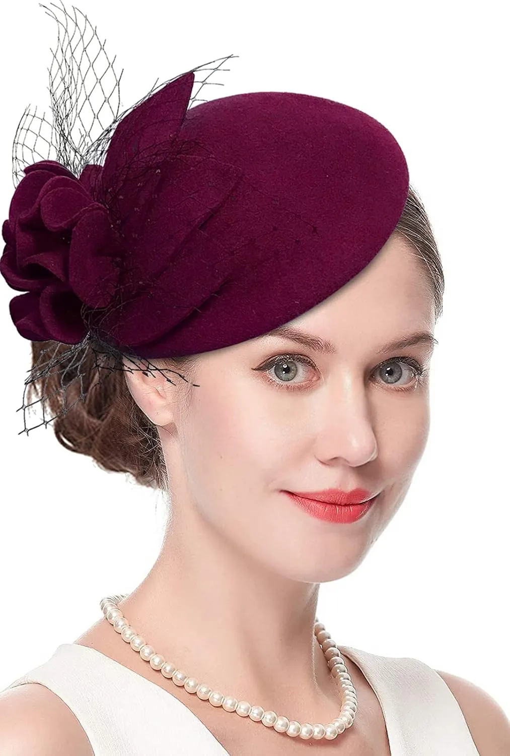 Wool Fascinator Pillbox Hat Winter British Wool Felt Hat for Women Wedding Church Hat Flower Fedoras