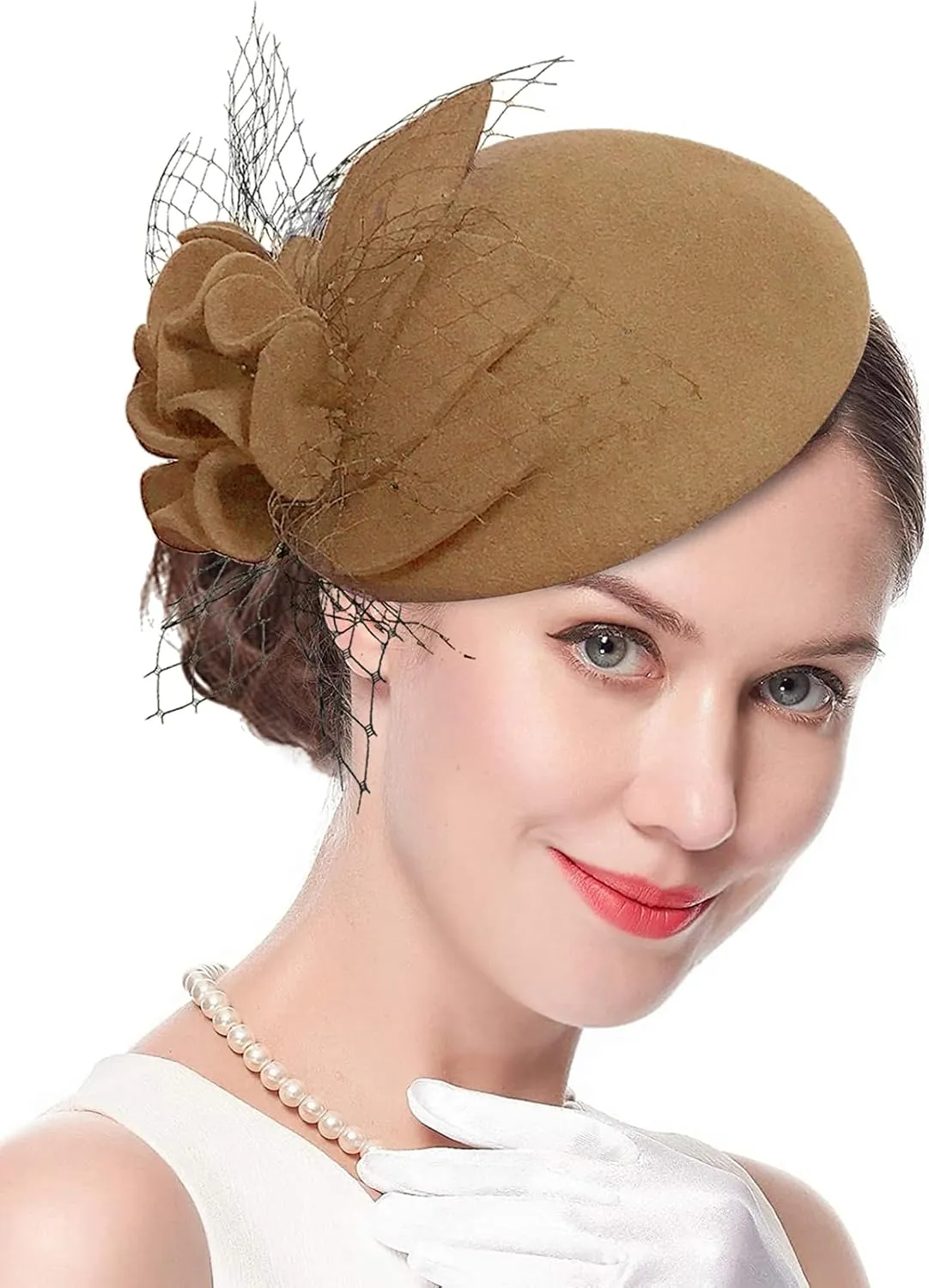 Wool Fascinator Pillbox Hat Winter British Wool Felt Hat for Women Wedding Church Hat Flower Fedoras