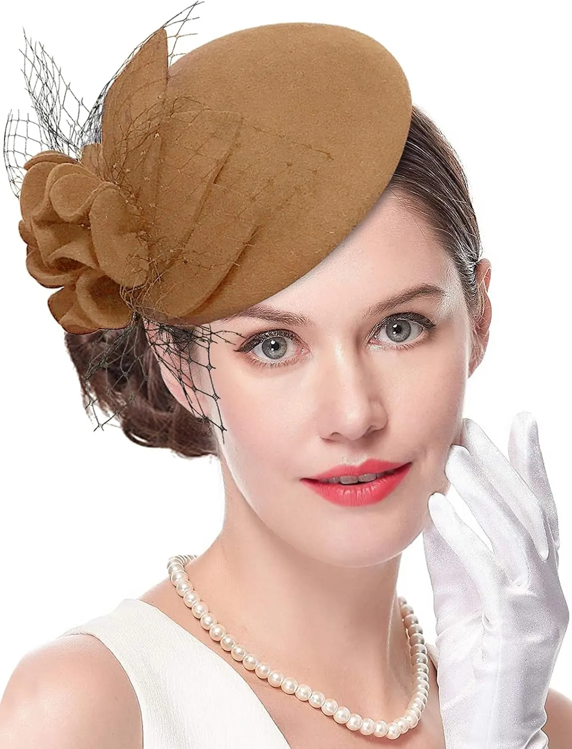 Wool Fascinator Pillbox Hat Winter British Wool Felt Hat for Women Wedding Church Hat Flower Fedoras