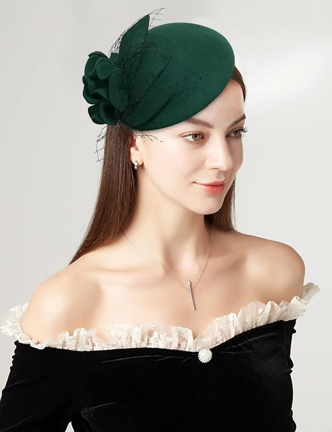 Wool Fascinator Pillbox Hat Winter British Wool Felt Hat for Women Wedding Church Hat Flower Fedoras