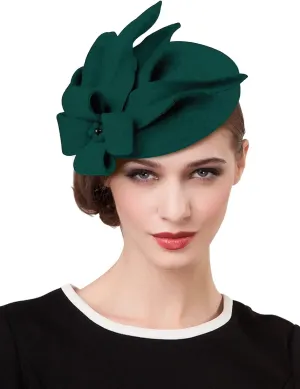Wool Fascinator Pillbox Hat Winter British Wool Felt Hat for Women Wedding Church Hat Flower Fedoras