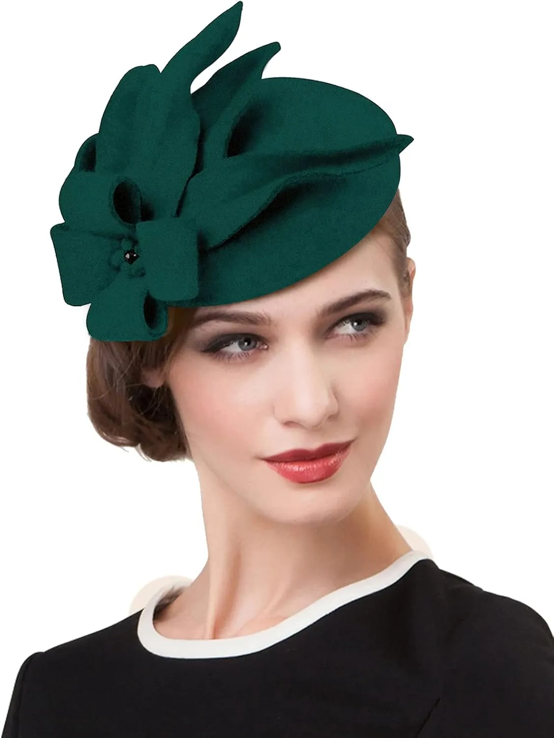 Wool Fascinator Pillbox Hat Winter British Wool Felt Hat for Women Wedding Church Hat Flower Fedoras