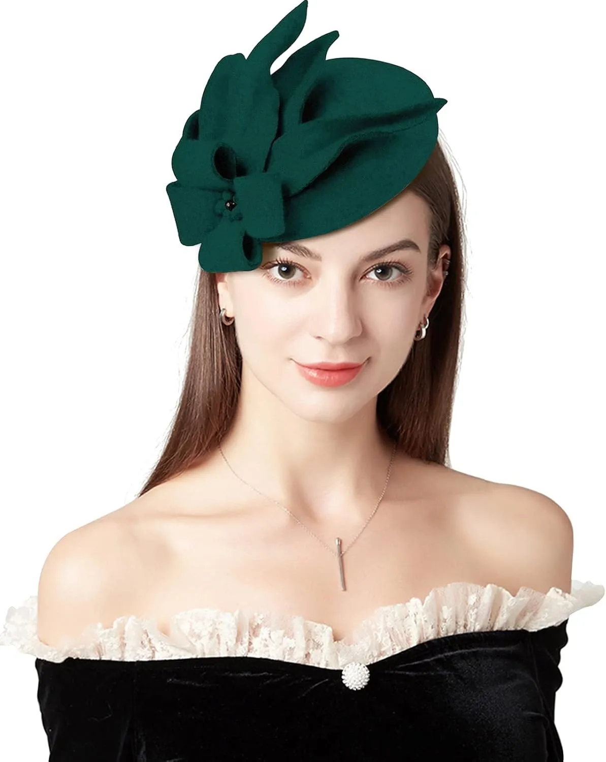 Wool Fascinator Pillbox Hat Winter British Wool Felt Hat for Women Wedding Church Hat Flower Fedoras