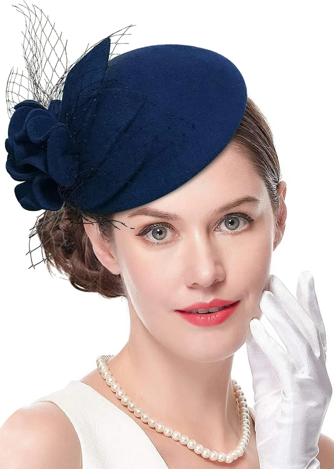 Wool Fascinator Pillbox Hat Winter British Wool Felt Hat for Women Wedding Church Hat Flower Fedoras