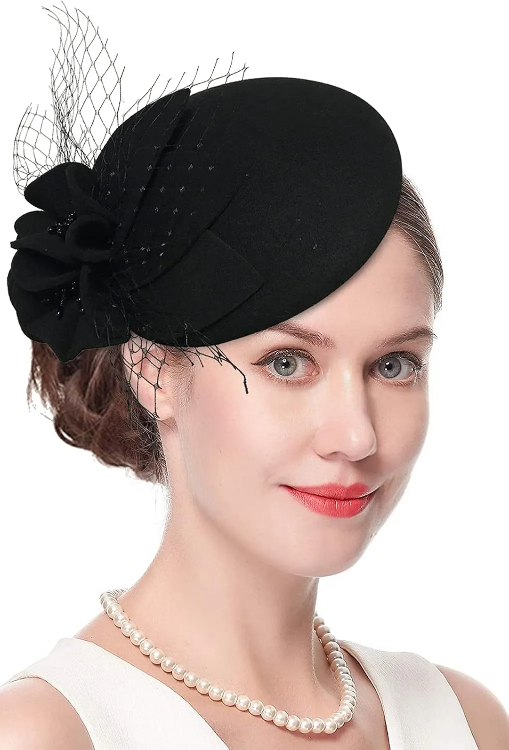 Wool Fascinator Pillbox Hat Winter British Wool Felt Hat for Women Wedding Church Hat Flower Fedoras
