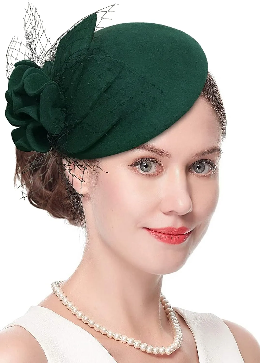 Wool Fascinator Pillbox Hat Winter British Wool Felt Hat for Women Wedding Church Hat Flower Fedoras