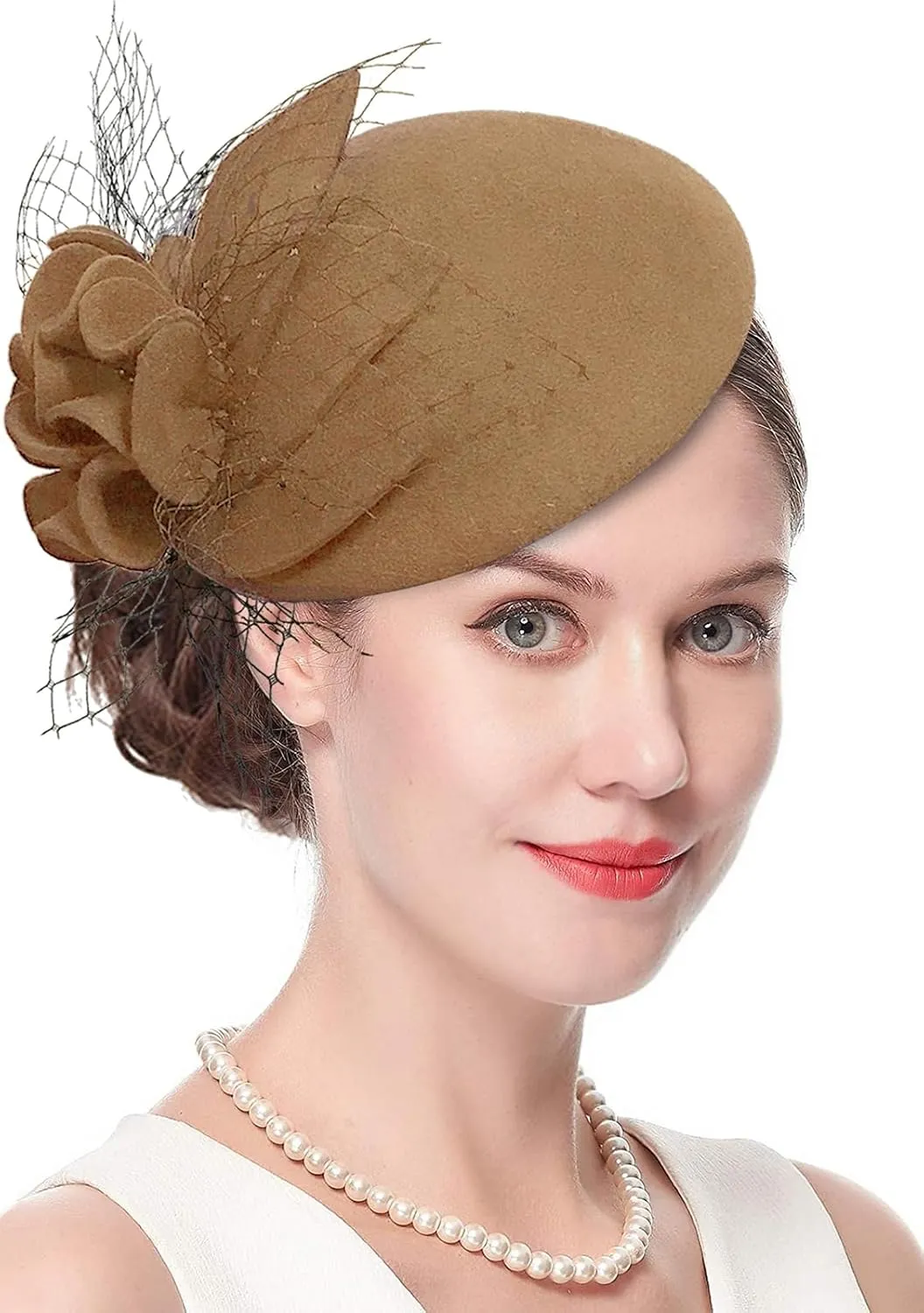 Wool Fascinator Pillbox Hat Winter British Wool Felt Hat for Women Wedding Church Hat Flower Fedoras