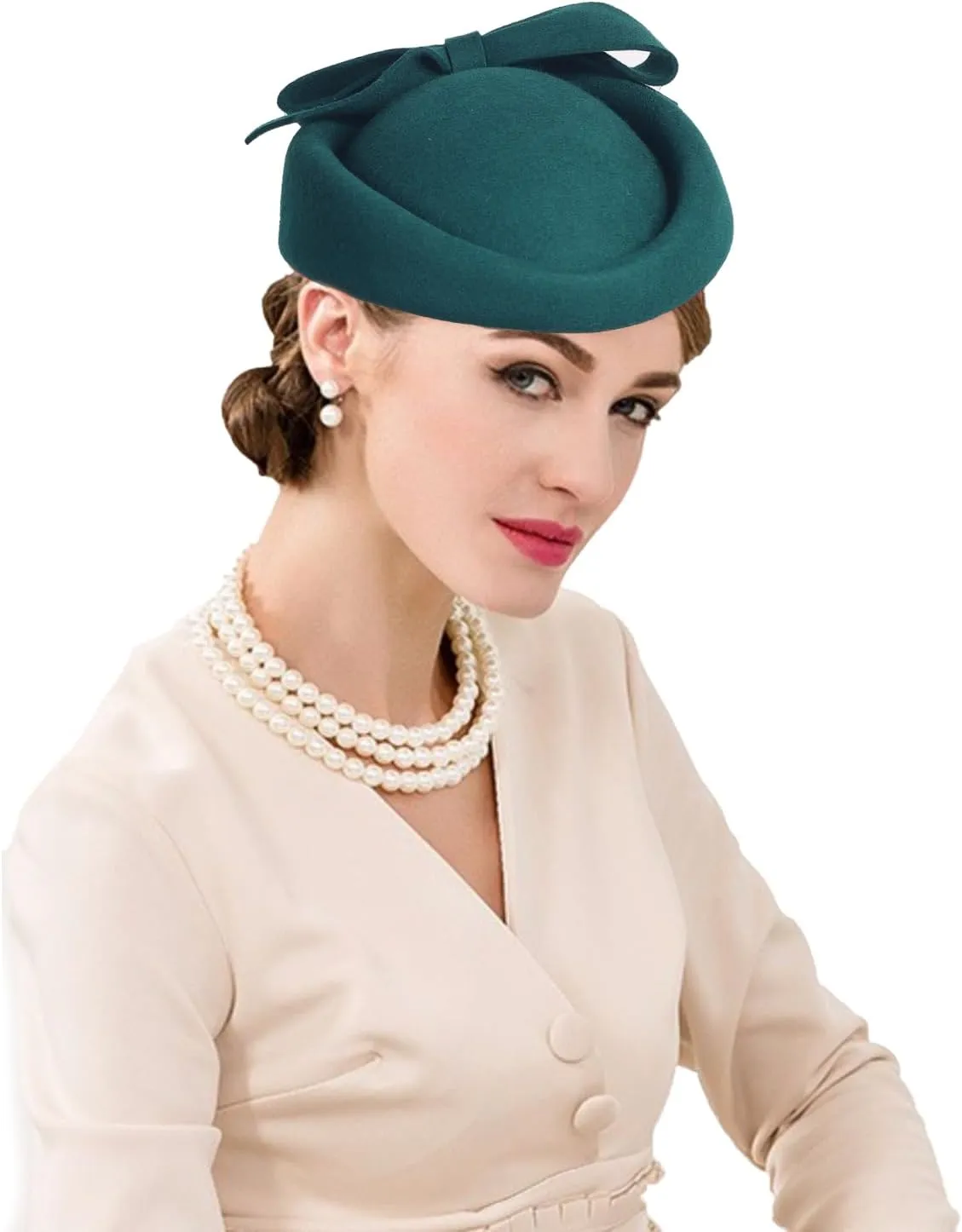 Wool Felt Fascinator Women Elegant Pillbox Hat Bowknot Derby Church Hat Retro Fedoras