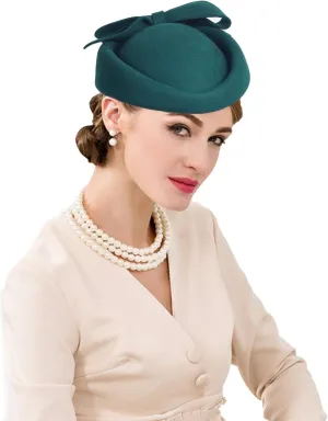 Wool Felt Fascinator Women Elegant Pillbox Hat Bowknot Derby Church Hat Retro Fedoras