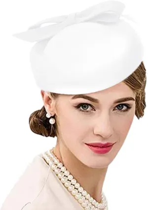 Wool Felt Vintage Fascinator Winter Women Elegant Pillbox Hat Bowknot Derby Church Hat Retro Fedoras