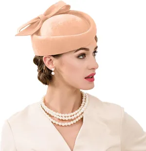 Wool Felt Vintage Fascinator Winter Women Elegant Pillbox Hat Bowknot Derby Church Hat Retro Fedoras