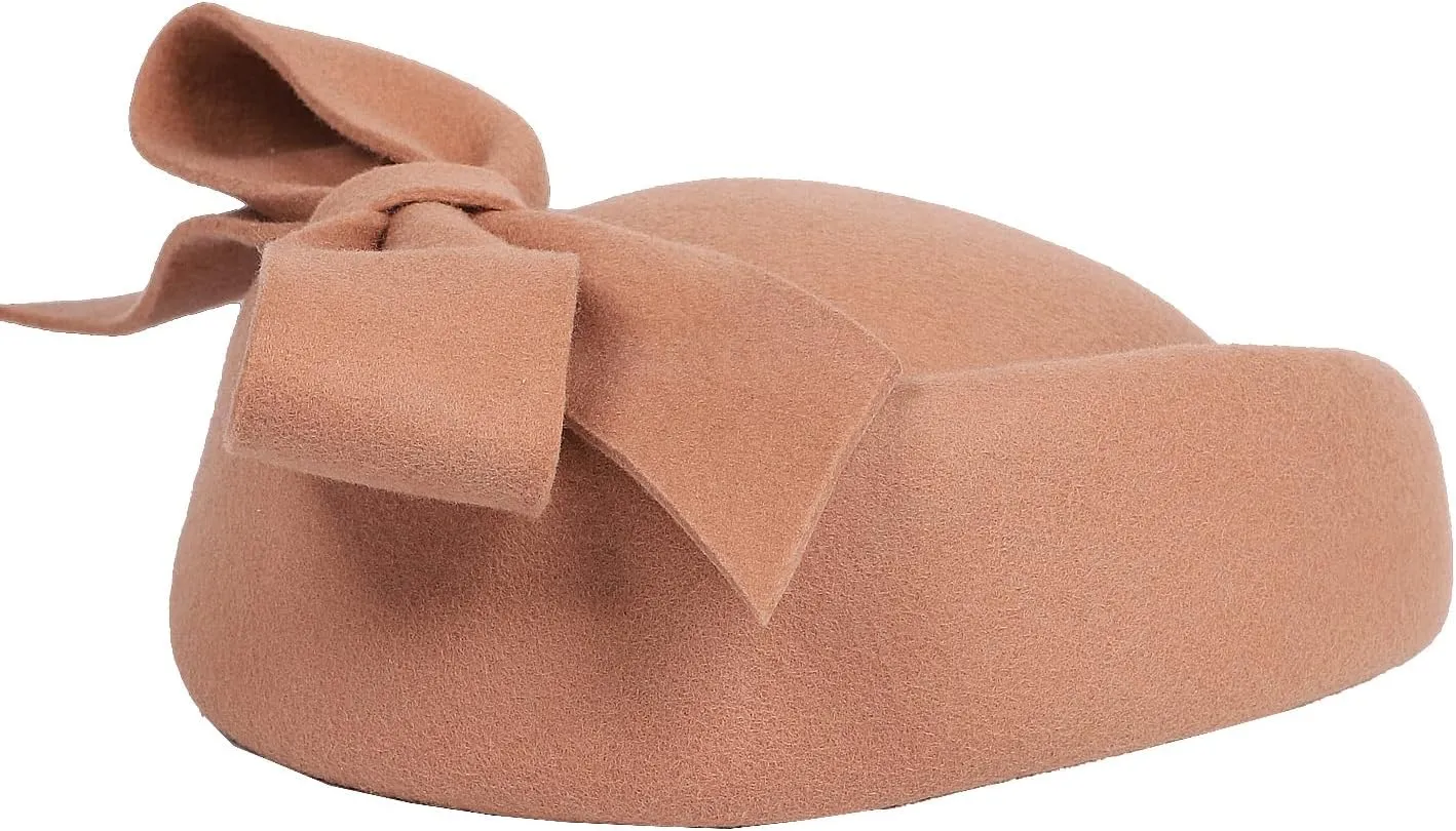 Wool Felt Vintage Fascinator Winter Women Elegant Pillbox Hat Bowknot Derby Church Hat Retro Fedoras