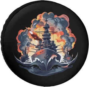 WW2 Warship Battleship Cruisers Naval Fleet Spare Tire Cover Waterproof Wheel Cover Durable Protectors Fits for Most Vehicle 28inch