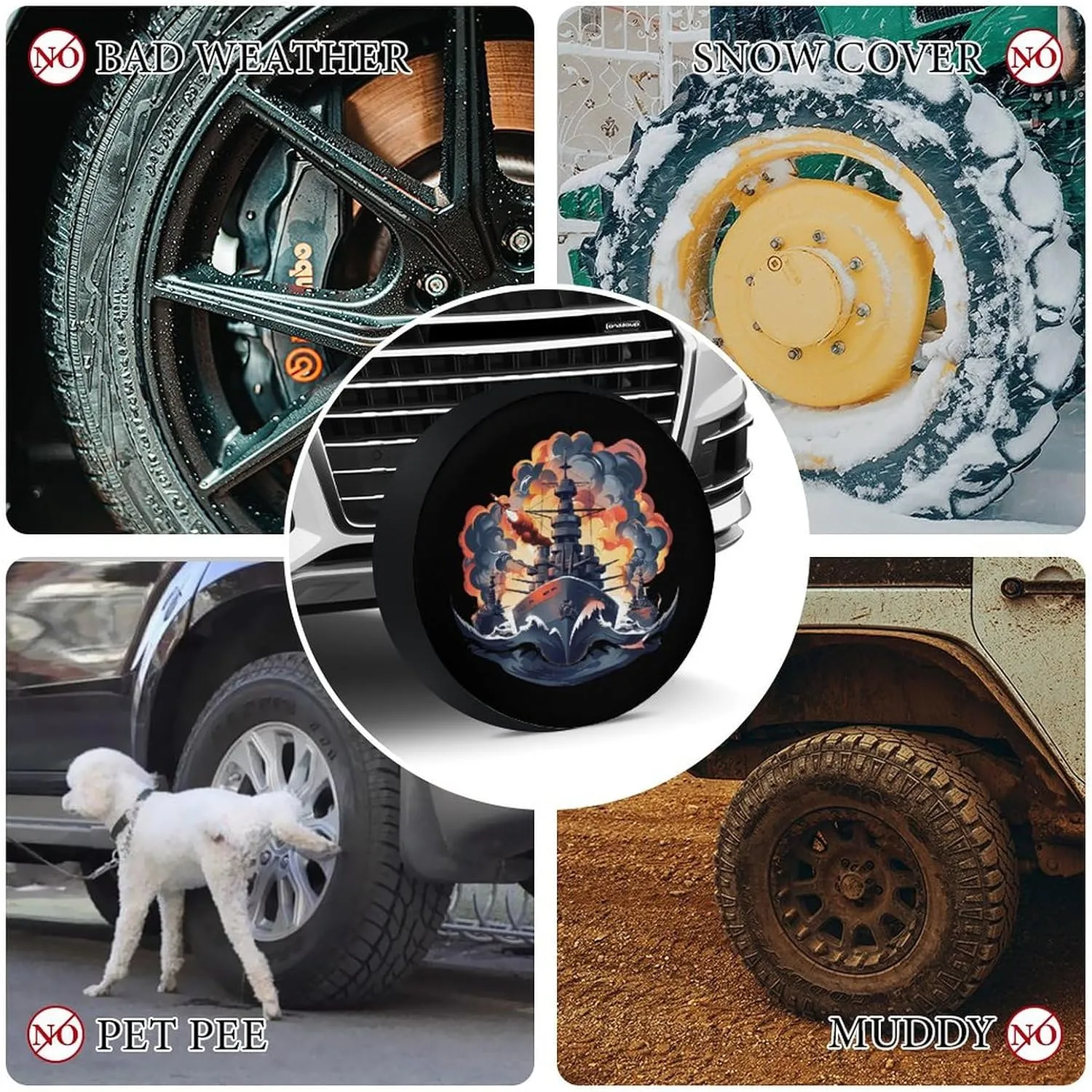 WW2 Warship Battleship Cruisers Naval Fleet Spare Tire Cover Waterproof Wheel Cover Durable Protectors Fits for Most Vehicle 28inch