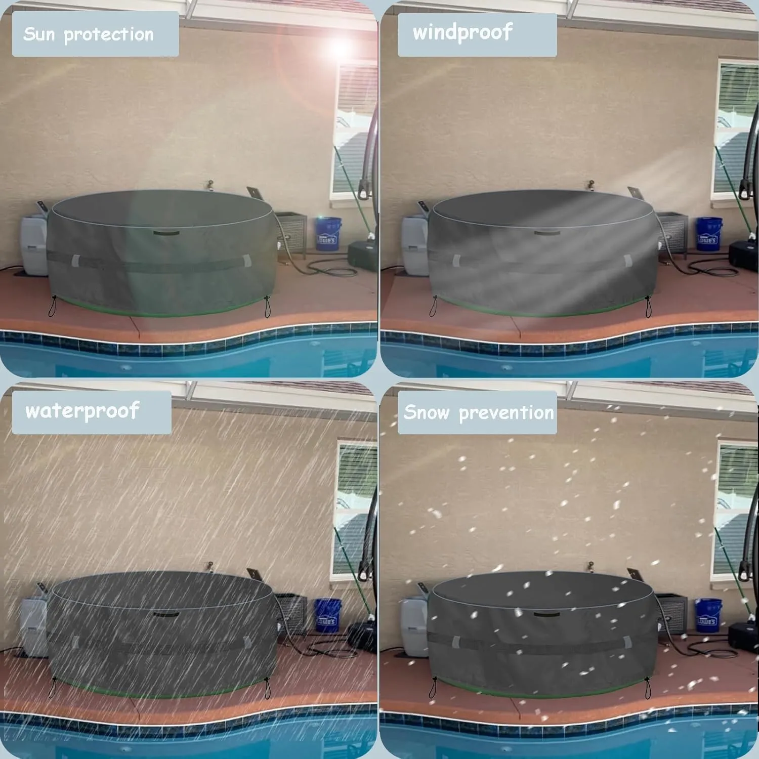 XCZ Portable Hot Tub Cover, Inflatable Hot Tub Full Coverage - Waterproof, Sunproof, Dustproof, Fits Most 4 Person/77 Inch Inflatable Hot Tub Spa, Round (Black， Cover Only)