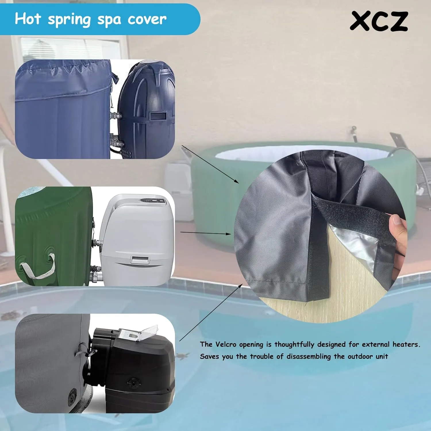 XCZ Portable Hot Tub Cover, Inflatable Hot Tub Full Coverage - Waterproof, Sunproof, Dustproof, Fits Most 4 Person/77 Inch Inflatable Hot Tub Spa, Round (Black， Cover Only)