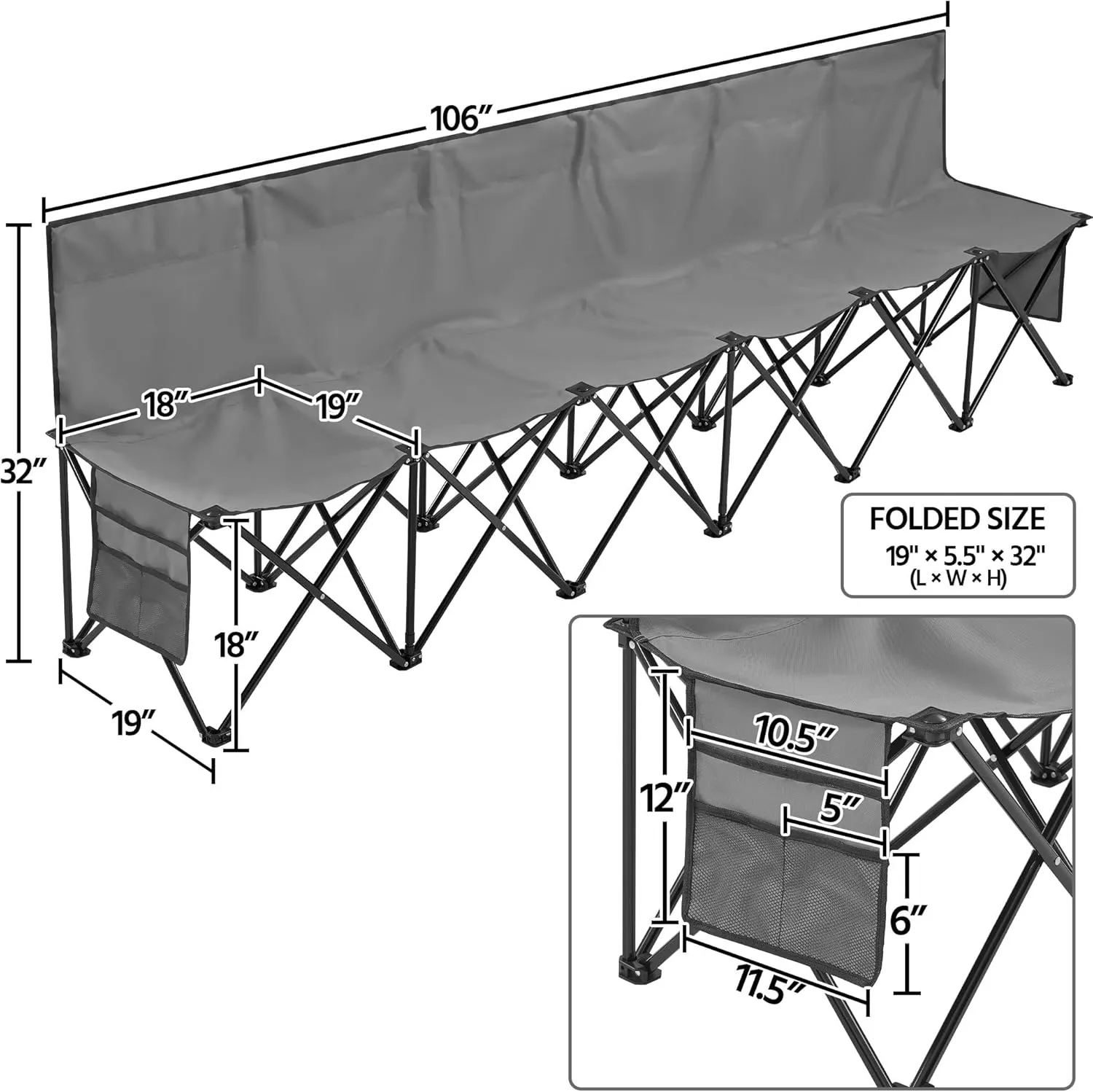 Yaheetech Foldable Sideline Bench 600D Oxford Double Layer Fabric