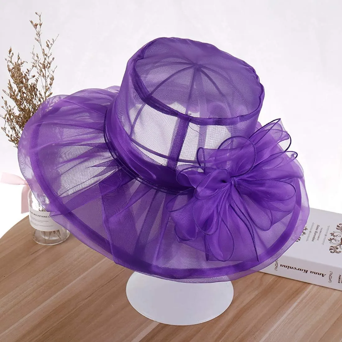 Yatemiole Women's Organza Church Wide Brim Tea Party Wedding Hat Derby Fascinator Cap Kentucky Wedding Hat