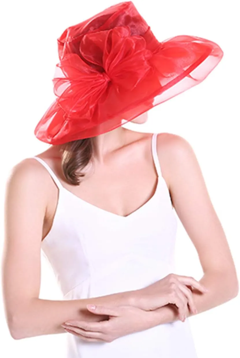 Yatemiole Women's Organza Church Wide Brim Tea Party Wedding Hat Derby Fascinator Cap Kentucky Wedding Hat