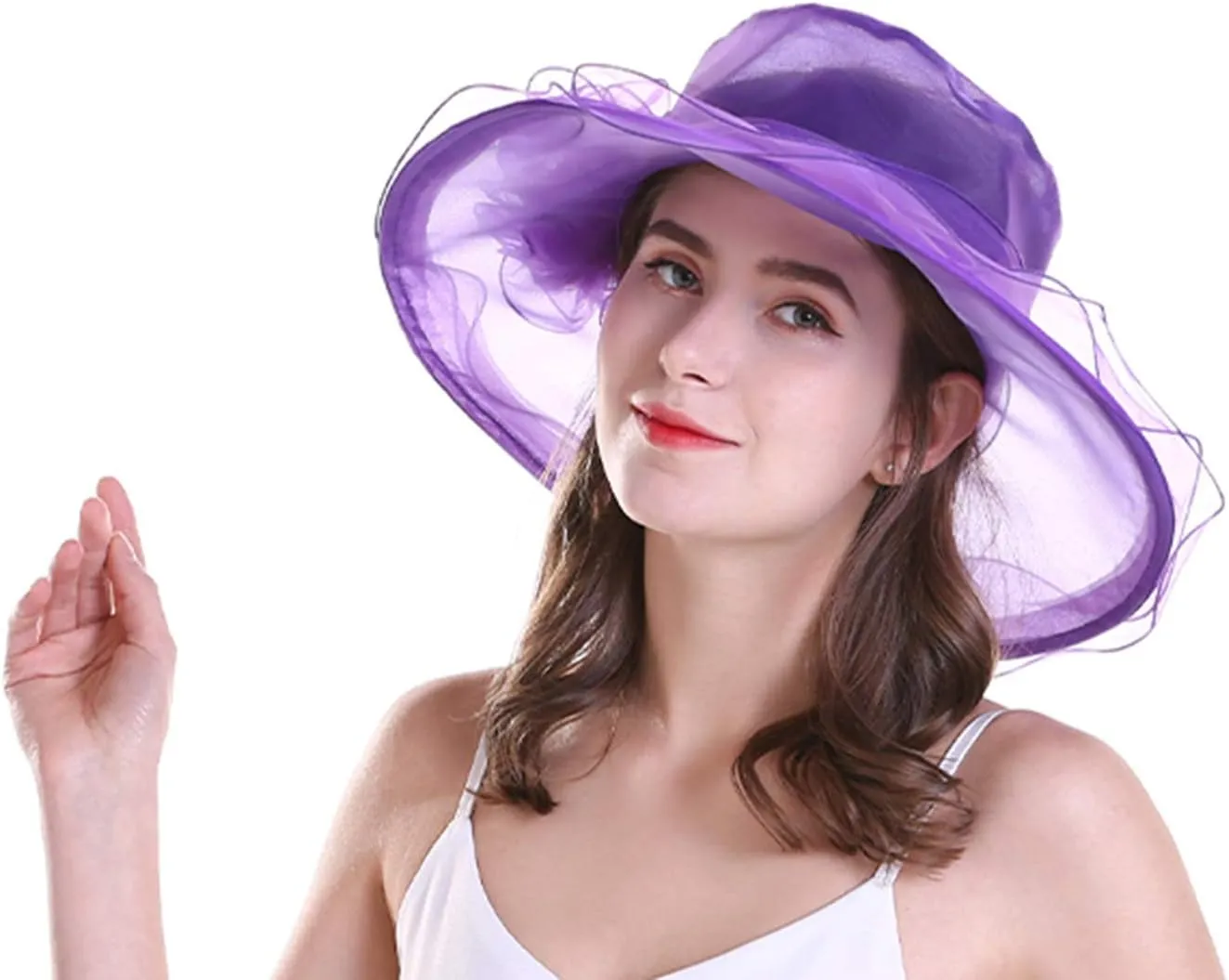 Yatemiole Women's Organza Church Wide Brim Tea Party Wedding Hat Derby Fascinator Cap Kentucky Wedding Hat
