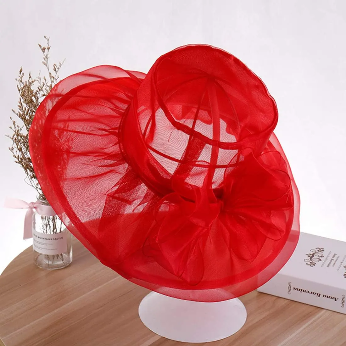 Yatemiole Women's Organza Church Wide Brim Tea Party Wedding Hat Derby Fascinator Cap Kentucky Wedding Hat