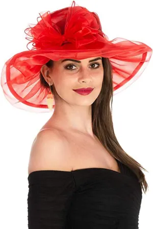 Yatemiole Women's Organza Church Wide Brim Tea Party Wedding Hat Derby Fascinator Cap Kentucky Wedding Hat
