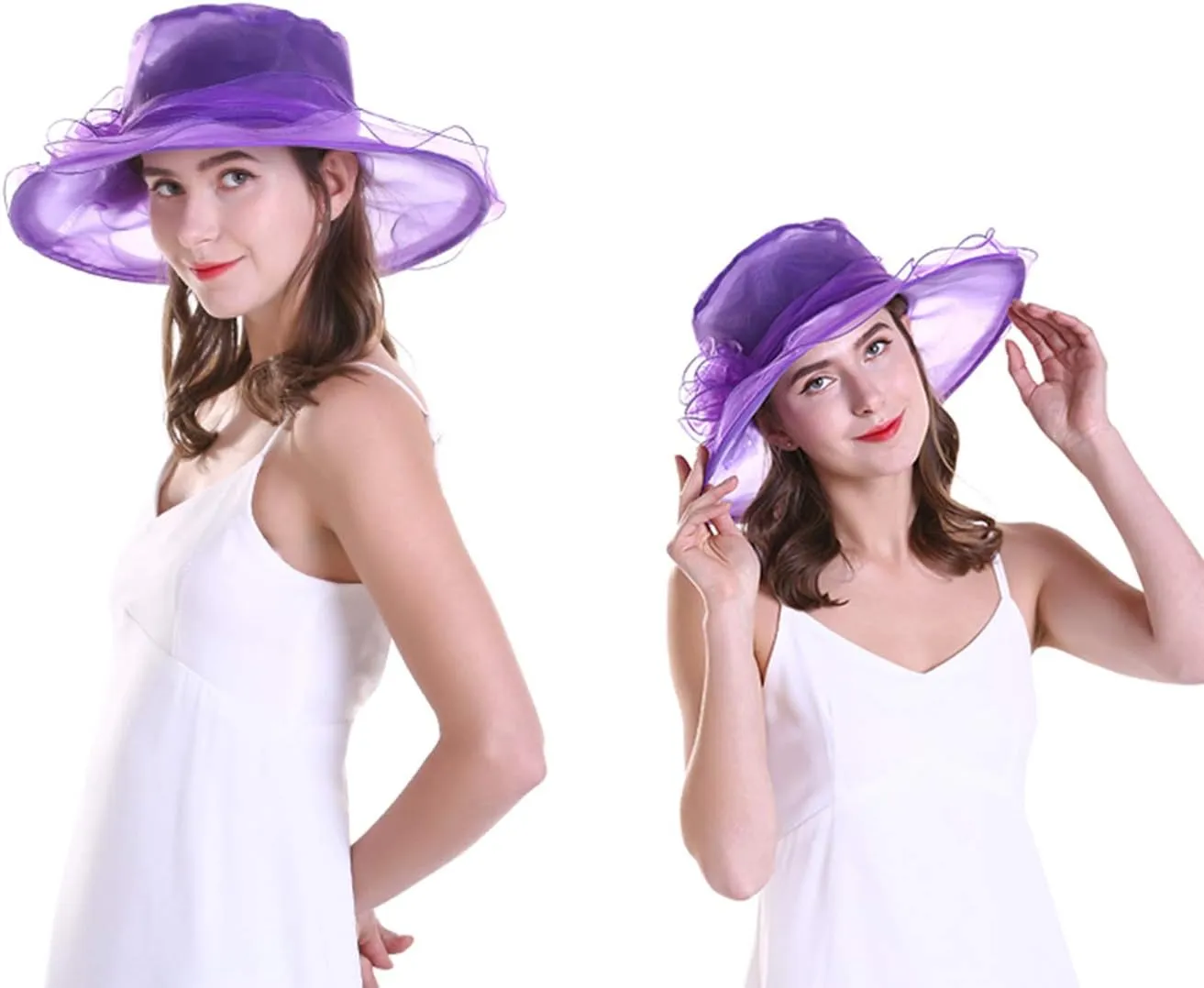 Yatemiole Women's Organza Church Wide Brim Tea Party Wedding Hat Derby Fascinator Cap Kentucky Wedding Hat