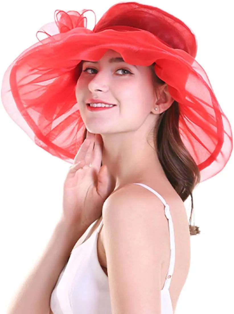 Yatemiole Women's Organza Church Wide Brim Tea Party Wedding Hat Derby Fascinator Cap Kentucky Wedding Hat