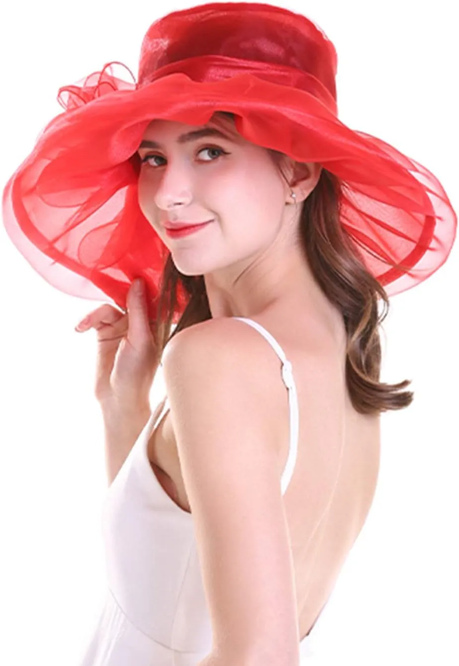 Yatemiole Women's Organza Church Wide Brim Tea Party Wedding Hat Derby Fascinator Cap Kentucky Wedding Hat