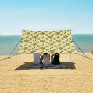 Yellow Cute Cactus Plants Beach Camping Tent Sun Shelter for Whole Family, Beach Shade Canopy with UPF50  UV Protection,Easy Set Up and Carry,Outdoor Shade for Trips, Fishing, Backyard Fun Picn
