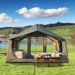 YOLENY Inflatable Tents for Camping, 4/6/8/10/12 Person Tent with TPU Skylight, Mesh Windows, Stove Jack & Pump, Easy Setup 4 Season Glamping Tent, Waterproof & Windproof